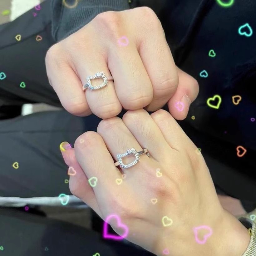 Cute Kt Cat Ring for Girls, Cartoon Soft Girl, Sweet, Simple, Fashionable, Versatile, Shiny, Popular Bestie Open Ring