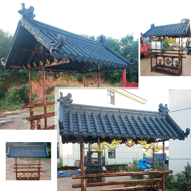 Antique Resin Tiles Door Roof Chinoiserie Ancient Building Eaves Pavilion Decoration Integrated Plastic Tiles Glazed Tiles Gray Tiles