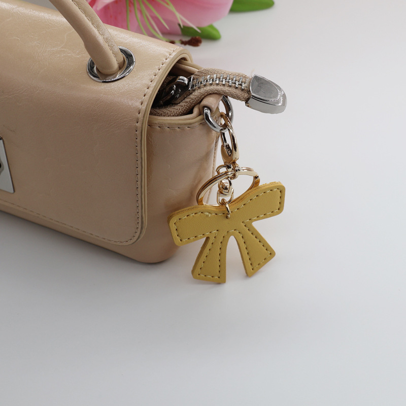 Ins Exquisite Simple Sweet Leather Bow Jewelry Accessories Bag Keychain Car Pendant Mobile Phone Case Hanging