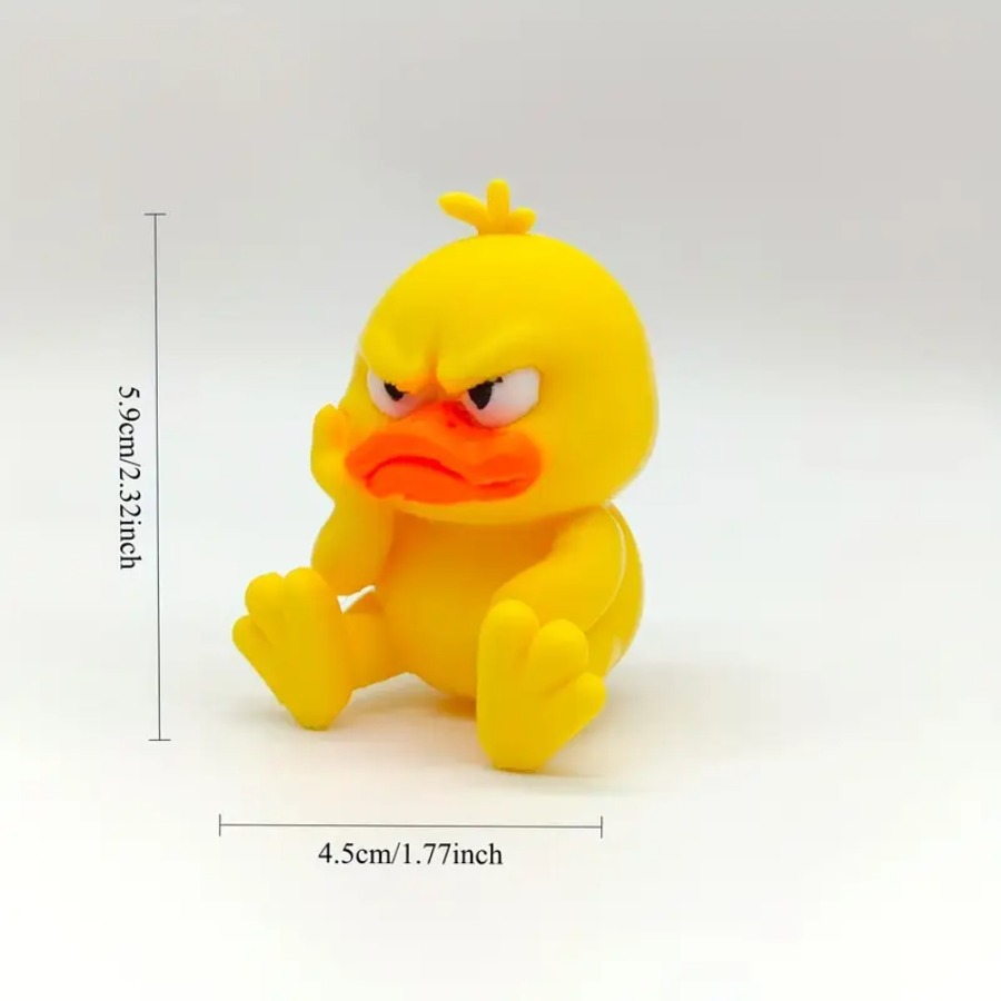 Angry Little Yellow Duck Figurine - Angry Expression Funny Duck Ornament with Vivid Face