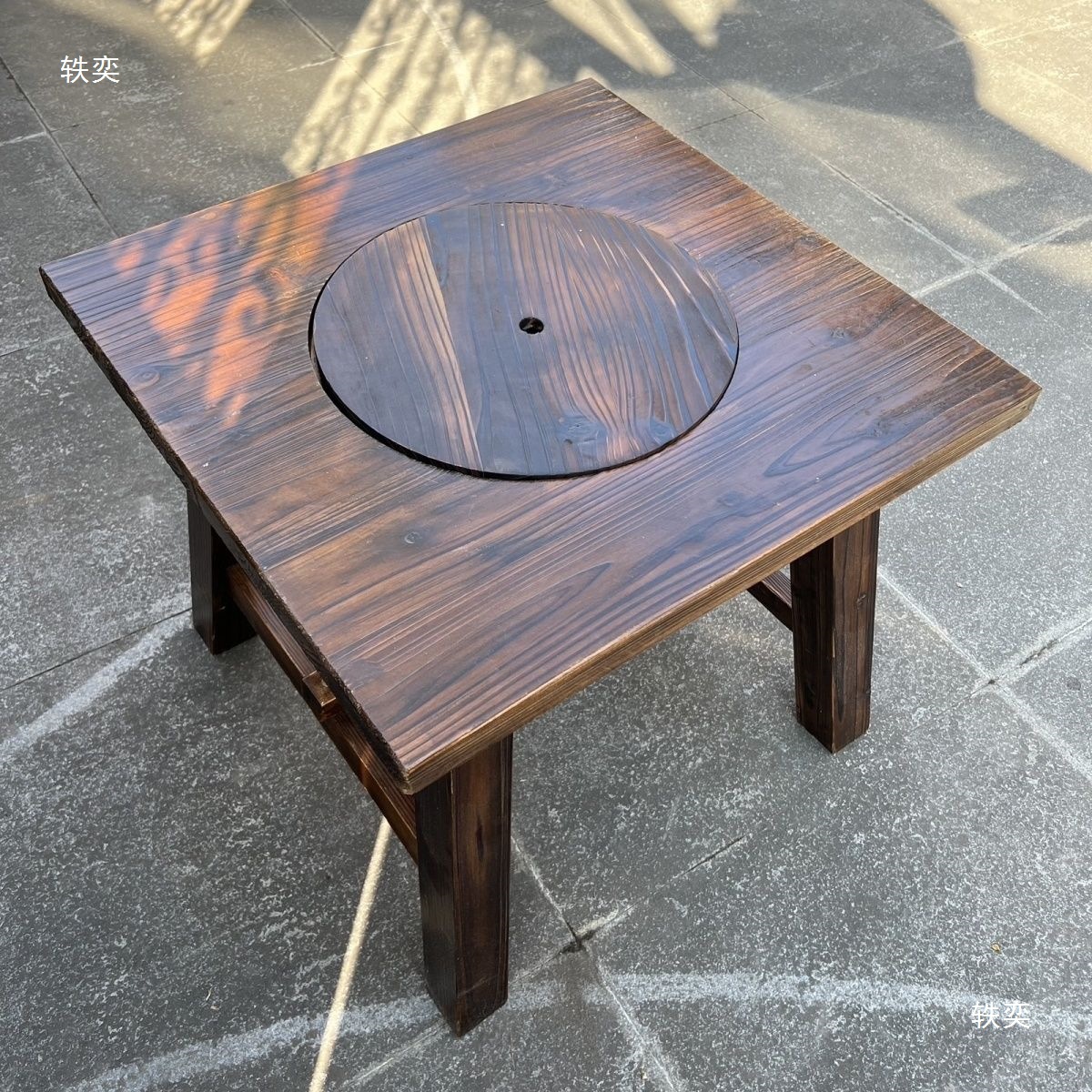 Carbonized Anti-Corrosion Wood Stove Tea Table Outdoor Barbecue Small Square Table Barbecue Table Dining Table Complete Set