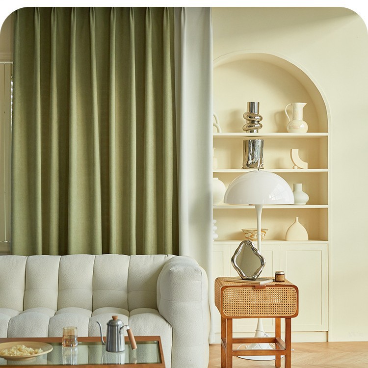 French Style Light Luxury Thickened Curtain High Shading Chenille Fish Bone Herringbone Pattern INS Internet Famous Stitching New Style Bedroom