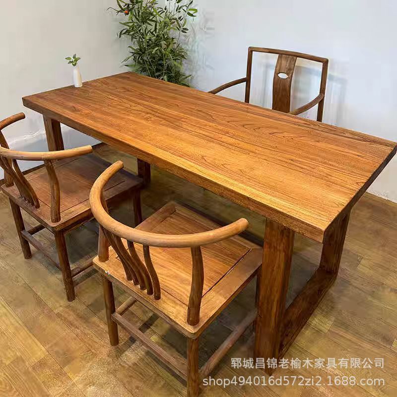 Retro Old Elm Dining Table for Dining and Entertaining Tea Table Rectangular Office Desk B&B Solid Wood Large Table