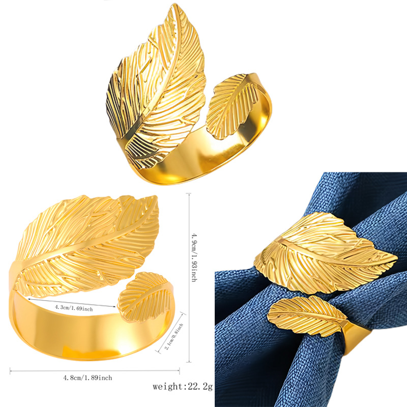 Cross-Border Leaf Gold Napkin Buckle Table Setting Napkin Ring Cloth Ring Metal Maple Leaf Opening Manufacturer Wholesale