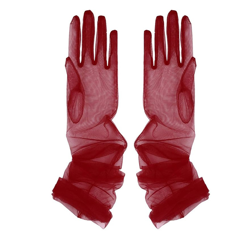 Cross-border Wholesale Bride Wedding Gloves Mesh Gloves Camellia Opera Halloween Black Sleeve Opera Party Long