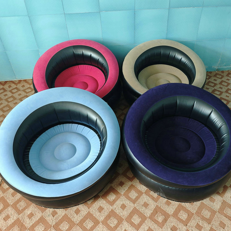 Cross-Border New Inflatable Sofa Single Cylinder Sofa Pvc Flocking Lazy Inflatable Sofa Bird's Nest Sofa Chair