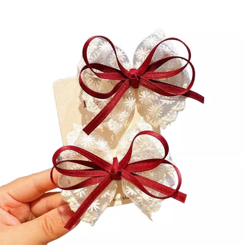 Korean-style Lace Bow Children's Headwear Little Girl's Elegant Lace Hairpin Heavy Handmade High-grade Headwear Hairpin