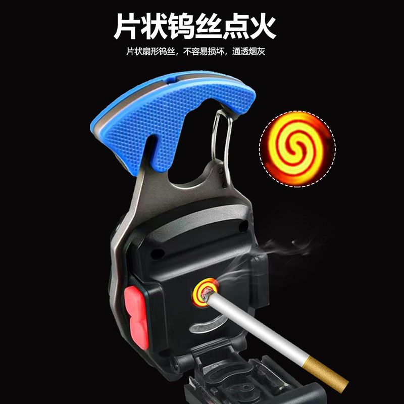 Mini small keychain work light multi-function cigarette lighter rechargeable portable camping self-defense led flashlight