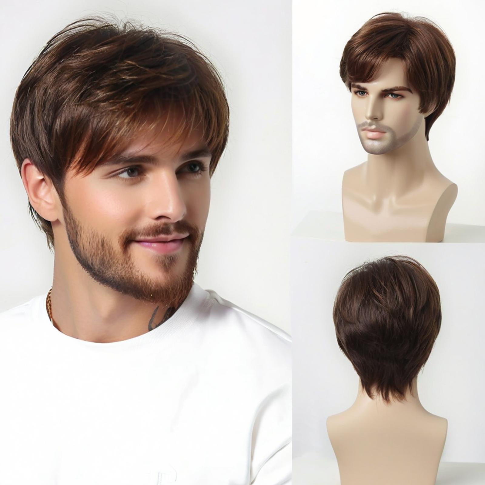 Европейская и американская мужская парик новая короткая прямая прическа с косыми челками из химического волокна полный головной убор оптовая продажа