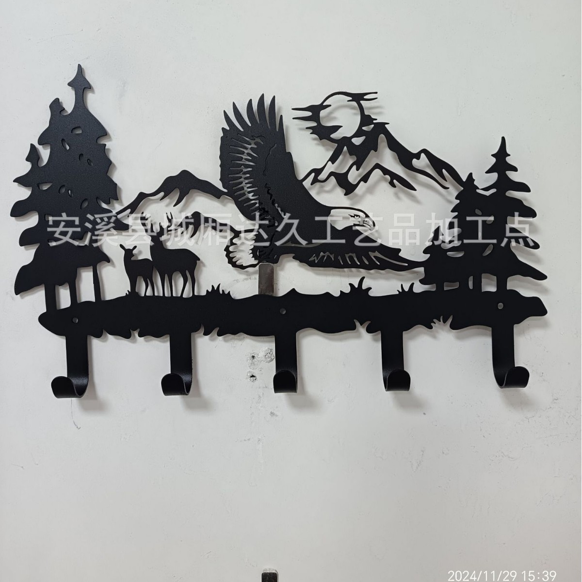 Metal eagle coat hook wall mount with 5 hooks hanger and keychain coat rack and backpack