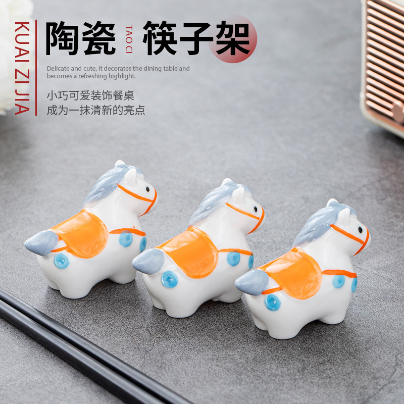 Chinese Zodiac Pony Year of the Horse Tang Dynasty Horse Creative Gift Ceramic Chopstick Holder Animal Ceramic Rotating Workstation Ornament