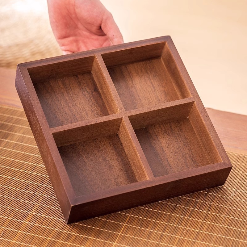 Jiugongge tray tableware hot pot side dish platter bamboo and wood plate round stove cooking snack box dried fruit plate commercial plate