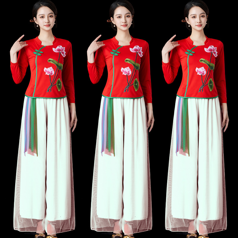 Square Dance Costume New suit Summer Yangko Costume Performance Costume Female Middle-aged and Elderly Fan Ethnic Classical Dance suit