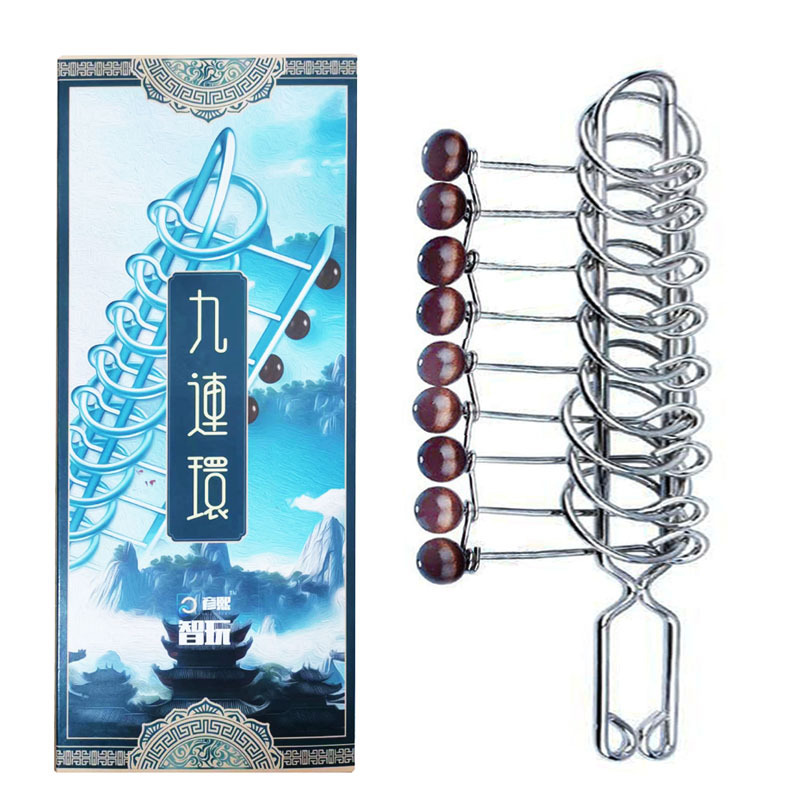 Nine-Link Puzzle Toy for Children, Iron Ring Intellectual Unlocking, Classical Heritage Unlocking, Large, Medium, and Small Sizes, Intellectual Challenge