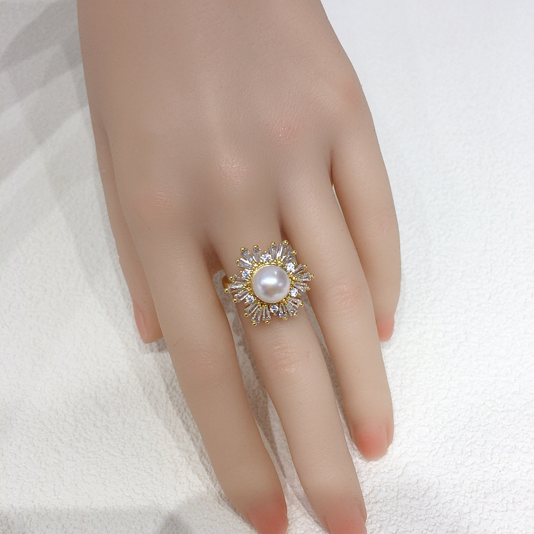 5A high brightness natural freshwater pearl pendant earring ring high sense zircon snowflake pearl suit wholesale