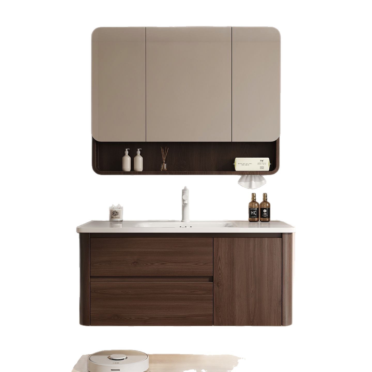 Medieval Style Walnut Honeycomb Aluminum Bathroom Cabinet Combination Ceramic Integrated Wash Basin Bathroom Wash Basin Washstand