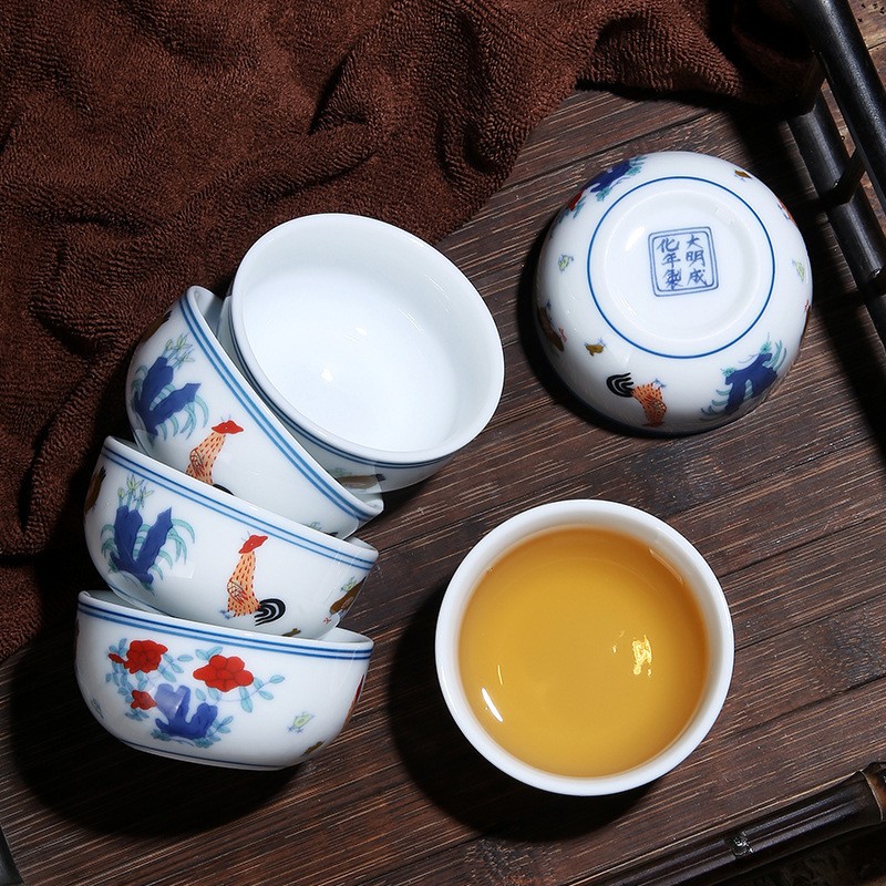 0.28 billion imitation Daming Chenghua doucai chicken cylinder cup handmade antique size tea cup ceramic tea cup master Single Cup