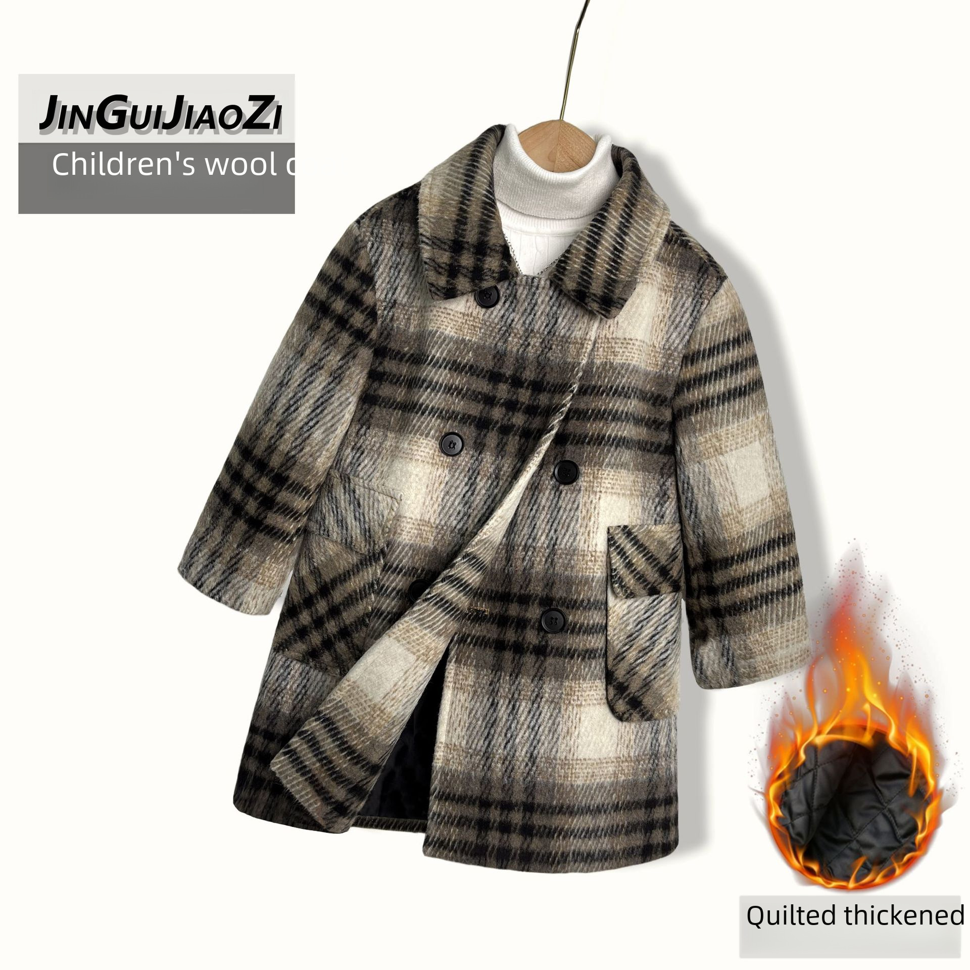 Autumn and Winter new children's clothing boys' plaid wool woolen coat medium and big children's casual woolen coat mid-length top