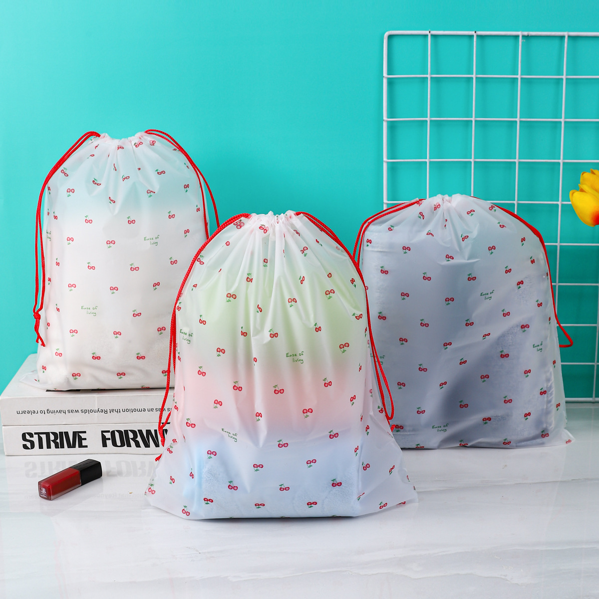 Cute Cherry Shoes Drawstring Drawstring Storage Bag Travel Portable Repackaging Drawstring Storage Bag Moisture-Proof and Anti-Fouling