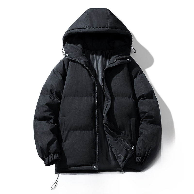 Down cotton-padded jacket men's cross-border couple's cotton-padded jacket hooded cotton-padded jacket outdoor bread clothing thickened warm solid color plus size coat