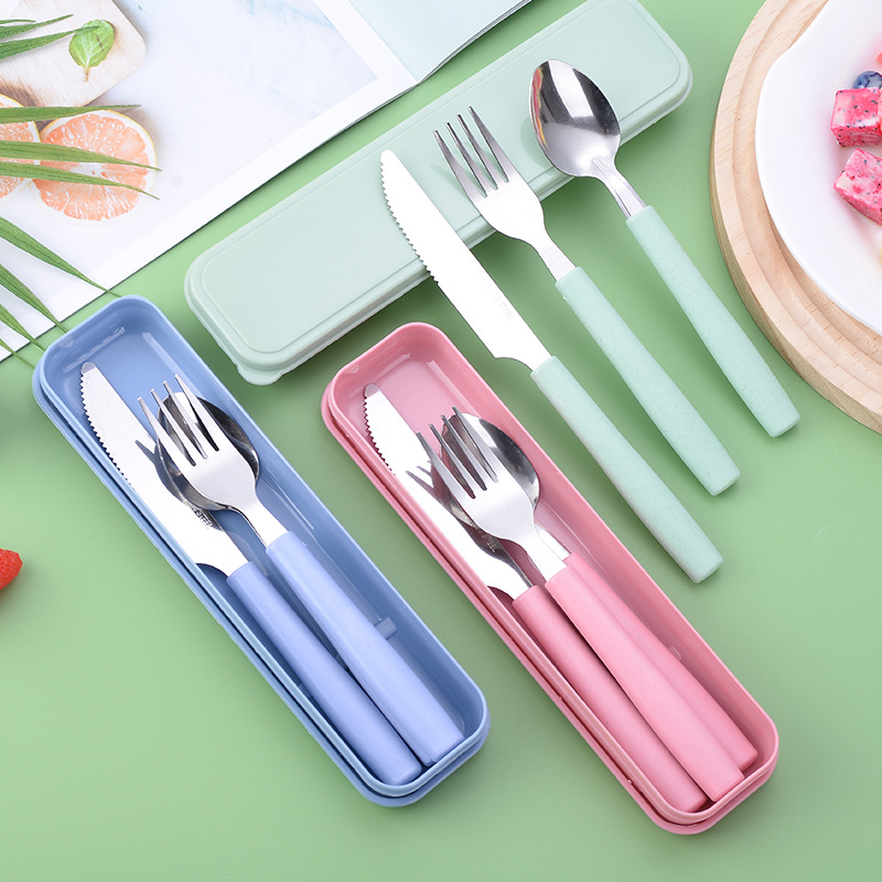 Cross-Border Western-Style Stainless Steel Portable Tableware Three-Piece Set Spoon and Fork Table Knife Outdoor Company Gift Fork Exquisite Set