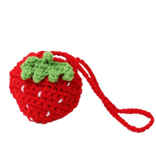 Fruit Bag, Handmade Woolen Knitted Finished Product, Strawberry Coin Purse, Crocheted Orange Kidsren's Bag, Fruit Lemon Bag