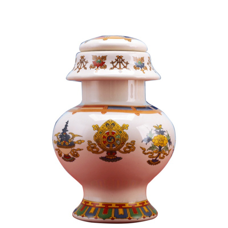 Ceramic Xizang-style Eight Auspicious Treasure Bottle Treasure of Wealth Treasure Bottle for Buddha Front Home Decoration Ceramic Dragon King Treasure Bottle