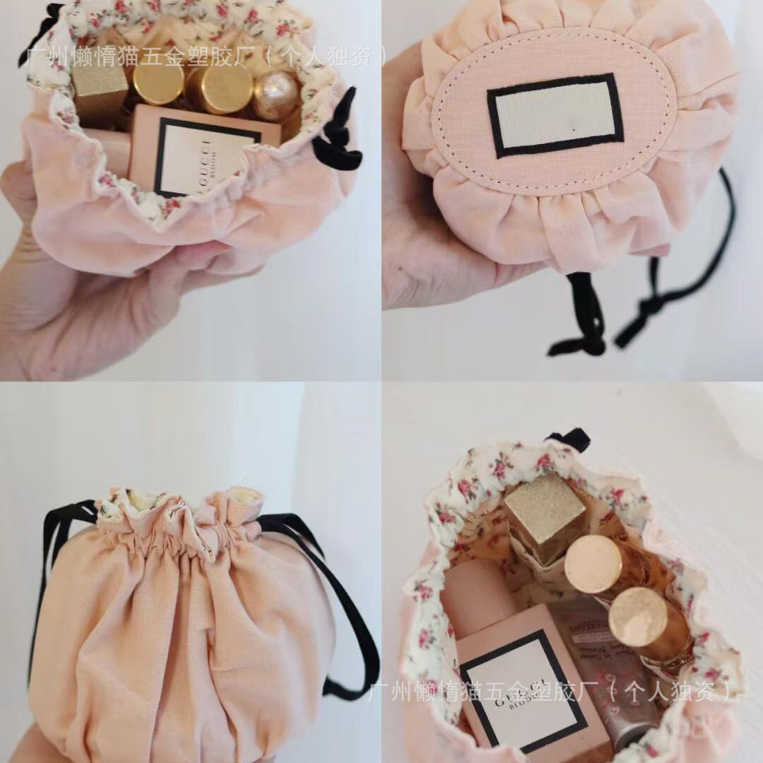 G's New Drawstring Bucket Bag Pink Lipstick Bag Cosmetic Bag Coin Purse Floral Cosmetics Bag
