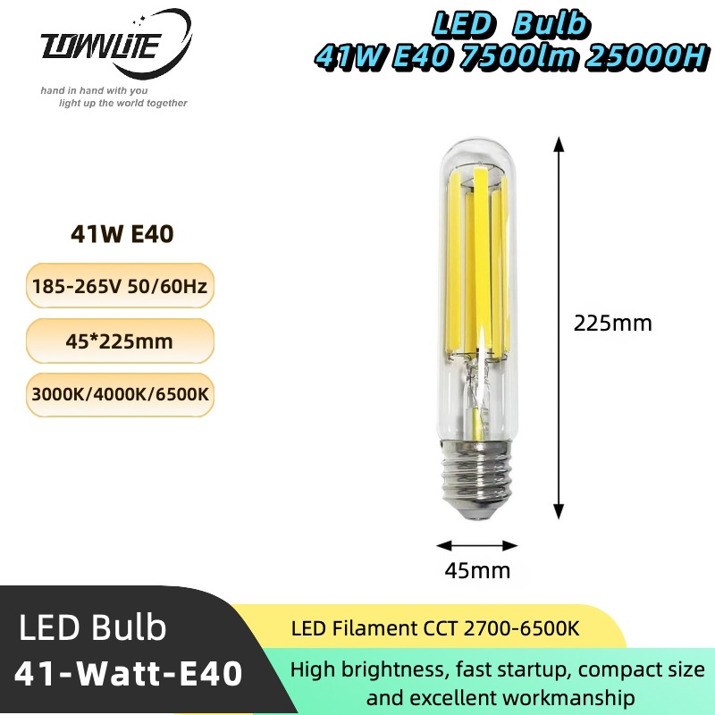 High Brightness E40 Led41W White Transparent Light-Emitting Diode Filament Street Light Replacement Sodium Lamp Bulb