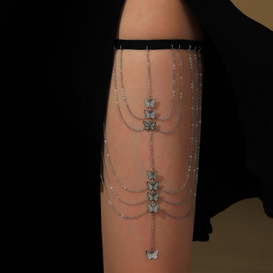 European and American style pure butterfly tassel leg chain female sweet cool multi-layer chain star leg ring sexy thigh chain