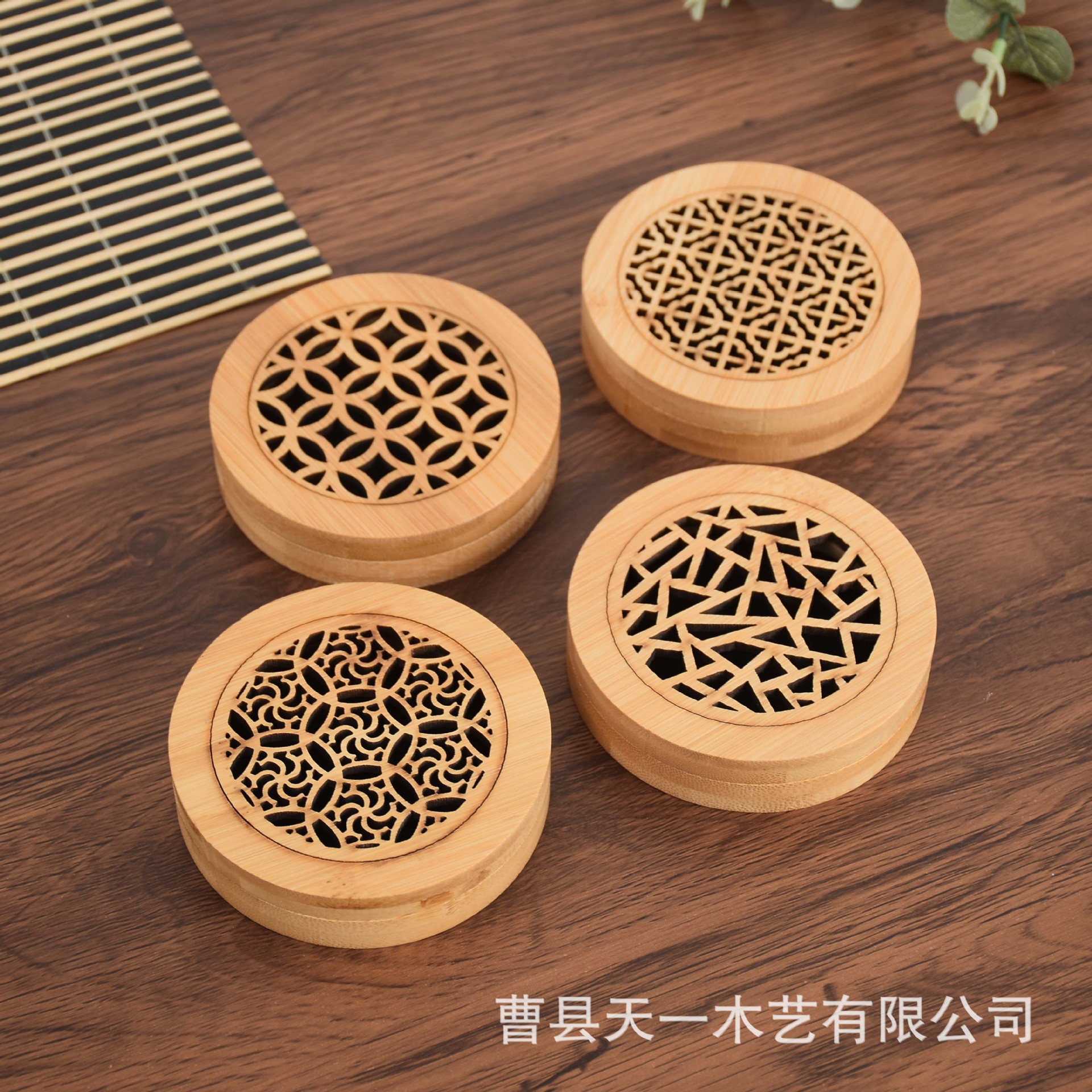 in stock Wooden Fragrance Box Round Square Household Sandalwood Disc Line Fragrance Box Chinese-style Hollow Lying Fragrance Box Bamboo Aromatherapy Stove
