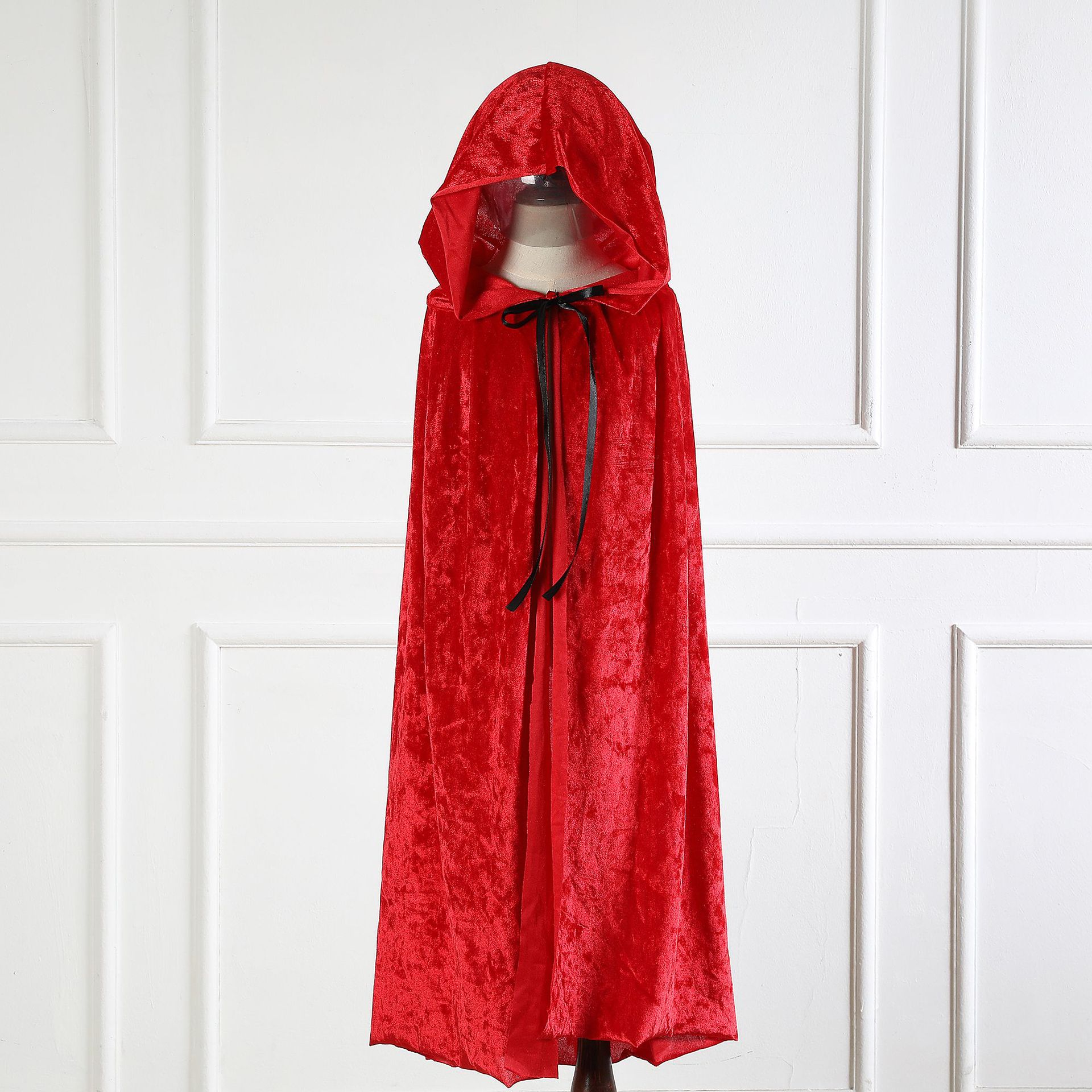 Halloween Costume Children Adult Witch Cloak Hooded Long Green Lace-Up Velvet Cloak Cosplay