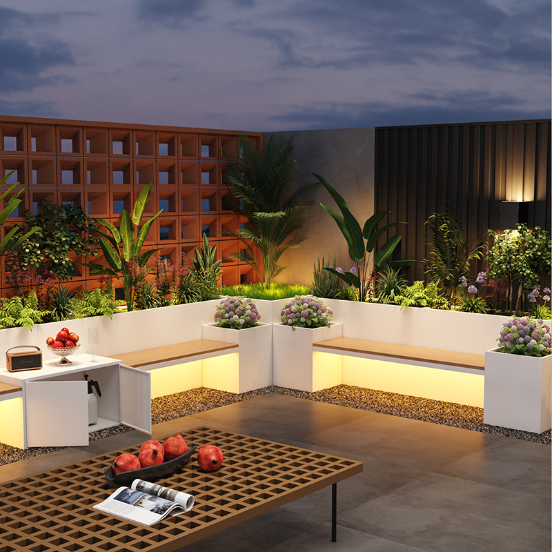 Outdoor Lighting Stainless Steel Flower Box Stool Wrought Iron Flower Trough Balcony Shopping Mall Outdoor Courtyard Flower Pot Sales Department Flower Box