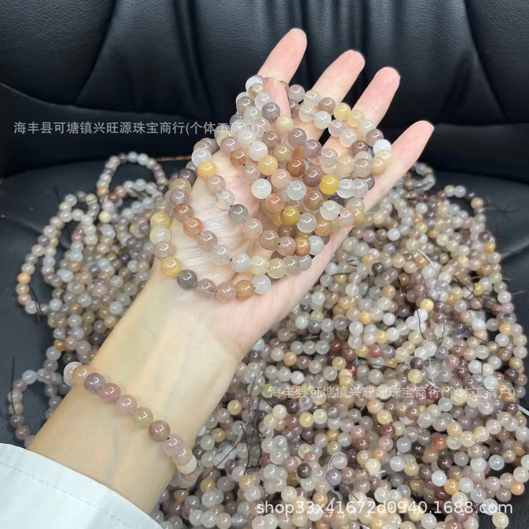 Natural gold and jade bracelet violet round beads bracelet single circle stall night market temple fair live supply wholesale