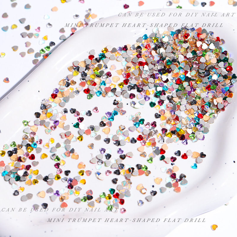 Nail Art Diamond Flats Bottom Special-Shaped Diamond White Heart Colorful Peach Heart Rhinestone K9 Glass Valentine's Day Nail Art Jewelry Wholesale