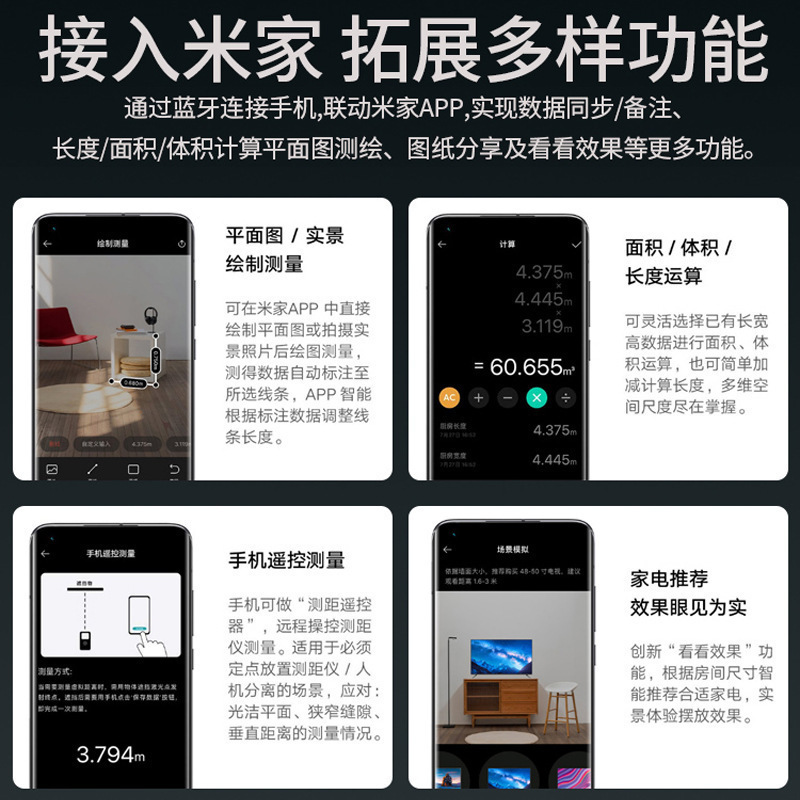 Mijia Smart Laser Range Finder High-Precision Mapping Digital Ruler Infrared Measurement Decoration Project Measurement Room Wholesale