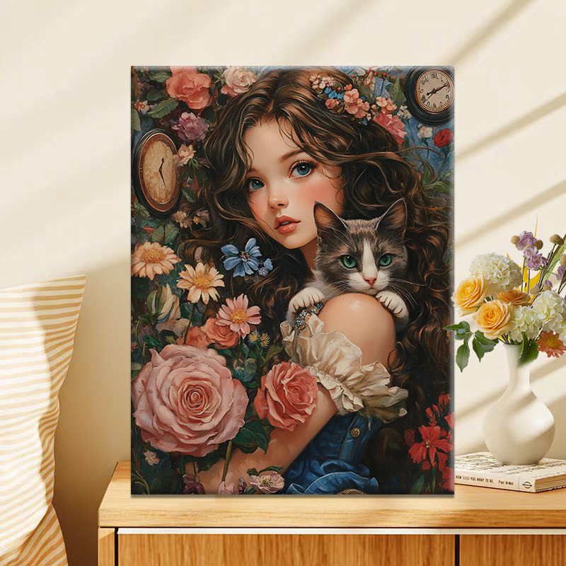 Meow Yu Garden | diy Digital Oil Painting Acrylic Filled Hand-painted Girl and Cat Cure Decompression Oil Colored Painting