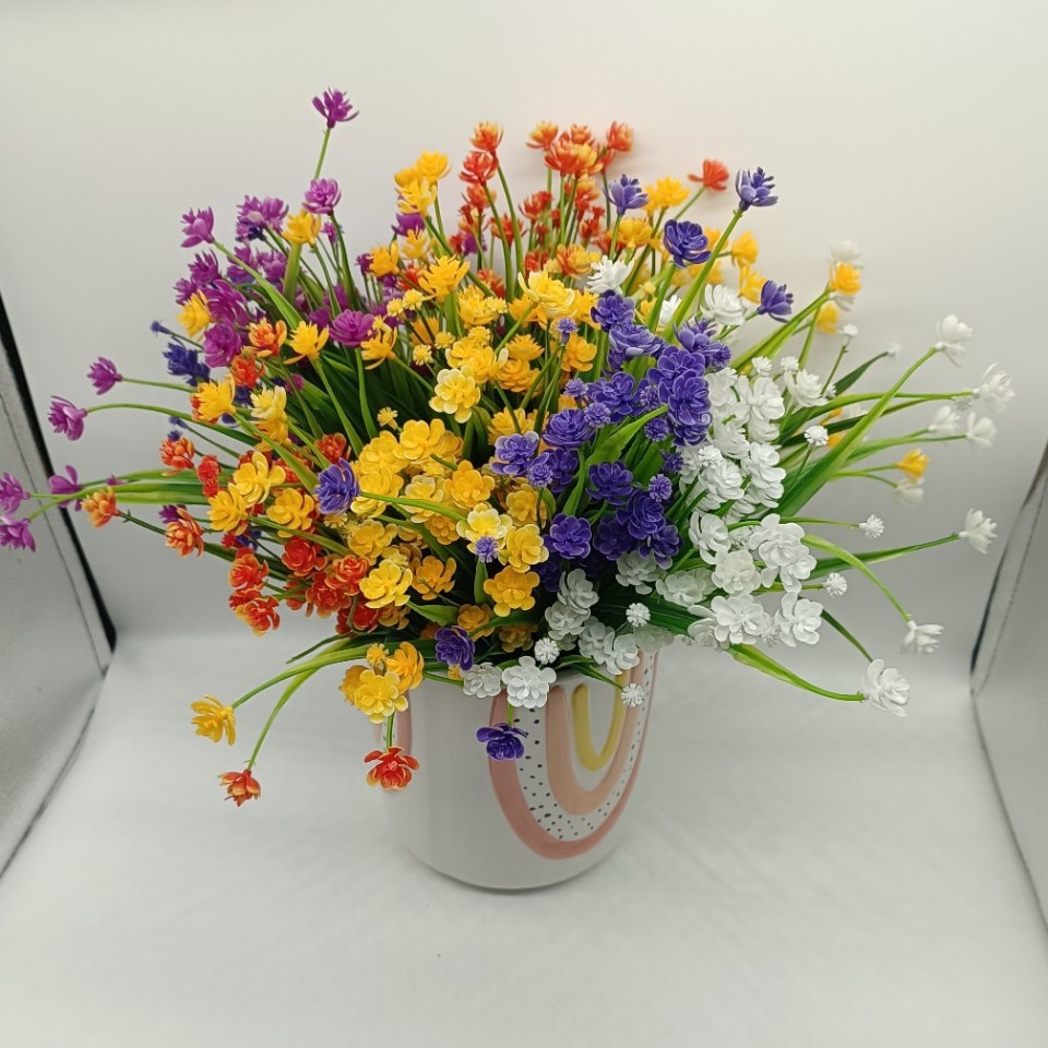 Cross-Border Amazon Popular Spring Grass Tea Flower Rose Plastic Flower Fake Flower Home Decoration Soft Decoration Engineering Plant Wall