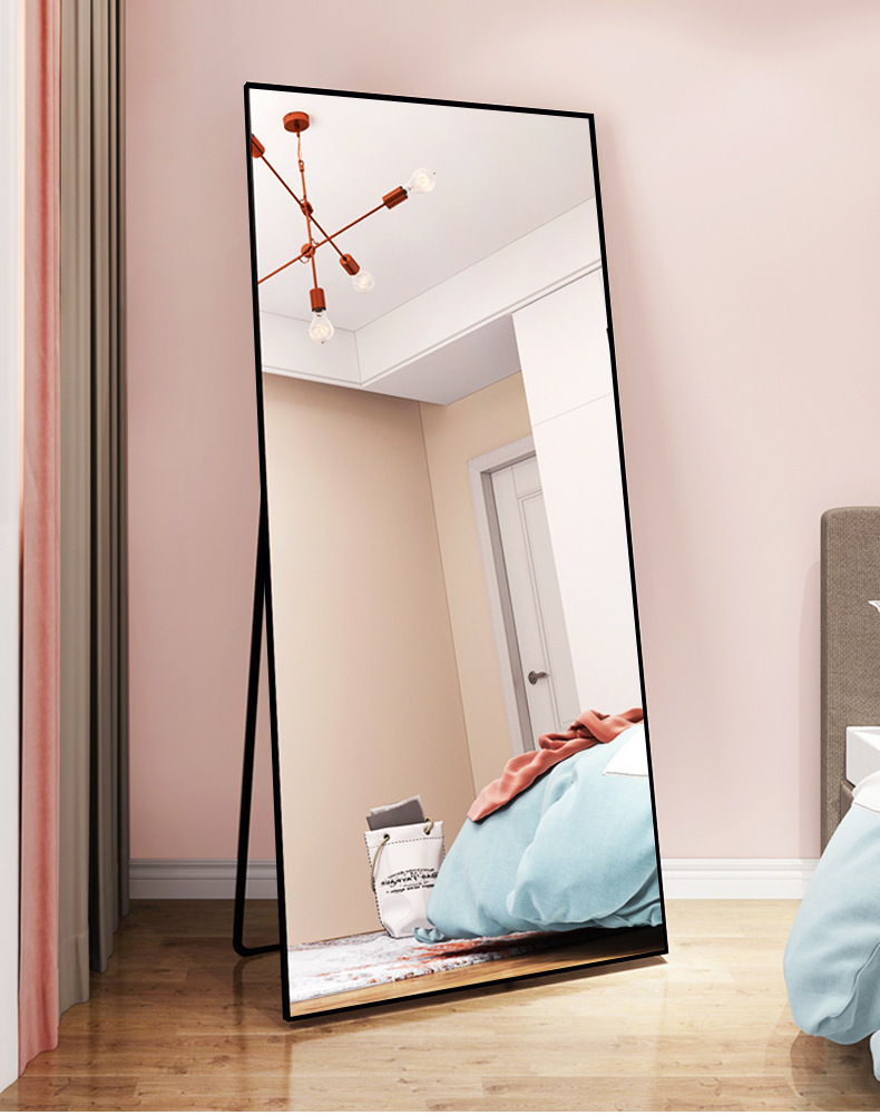 Full-Length Mirror, Ins-Style Mirror, Can Be Hung, Square Dressing Mirror, Aluminum Alloy Right-Angle Floor-Standing Mirror, Rotating Wall-Mounted Mirror