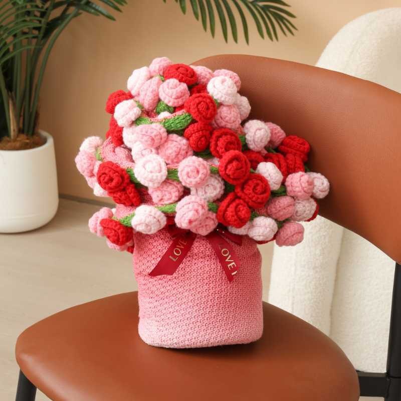 Одеяло с градиентом в форме букета роз, готовое ручной работы, вязаное цветочное одеяло в качестве свадебного или подарка на день рождения для вашей девушки и лучшей подруги