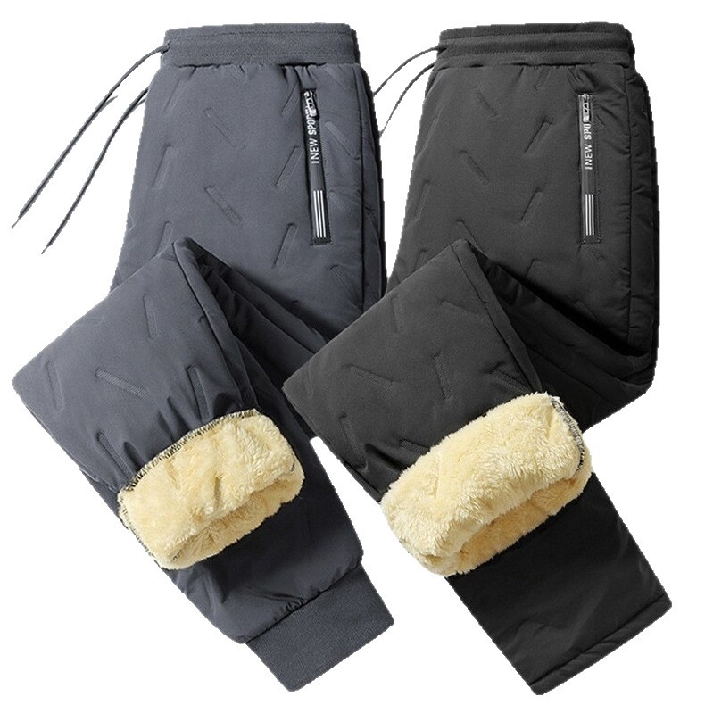 Cross-Border Winter Large Size Plus Cotton and Velvet Windproof and Warm Casual Loose Sweatpants Cashmere Three-Layer Composite Cotton Pants for Men