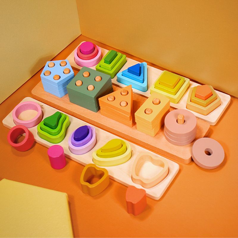 Weiweihu Set Column Montessori Early Education Shape Cognition Matching Building Blocks Children's Wooden Set Column Amazon Educational Toys