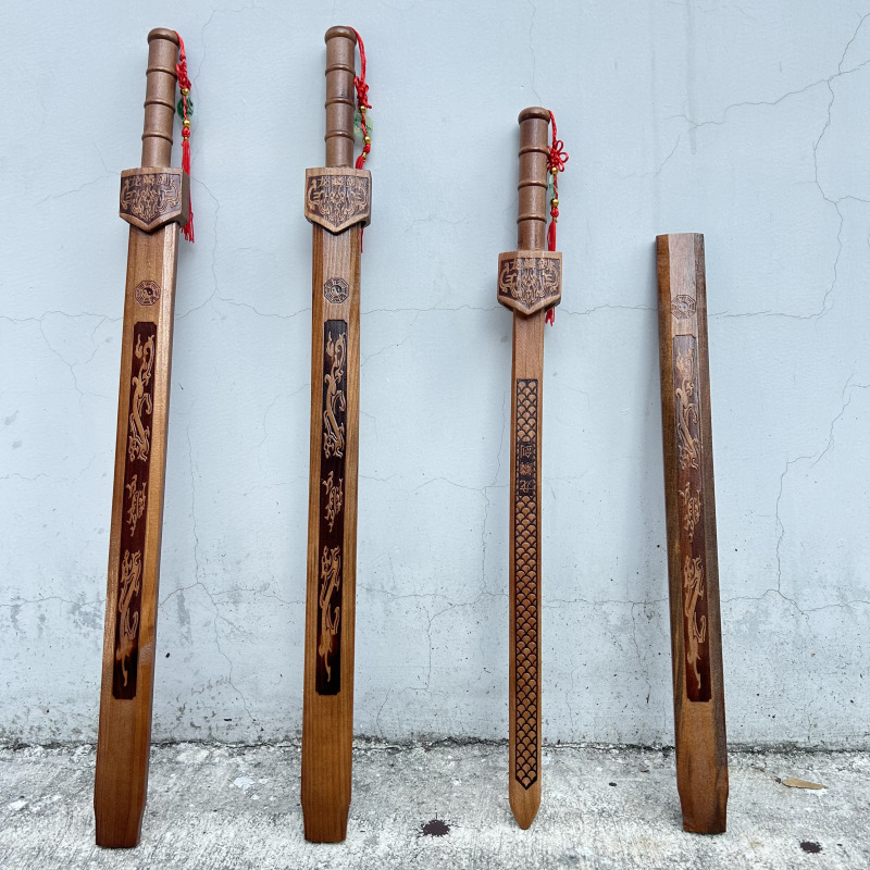 Manufacturer Bamboo Sword Kidsren's Play Stage Performance Props Solid Wood Dragon Scale Sword Street Stall Scenic Spot Temple Fair Sword Wholesale