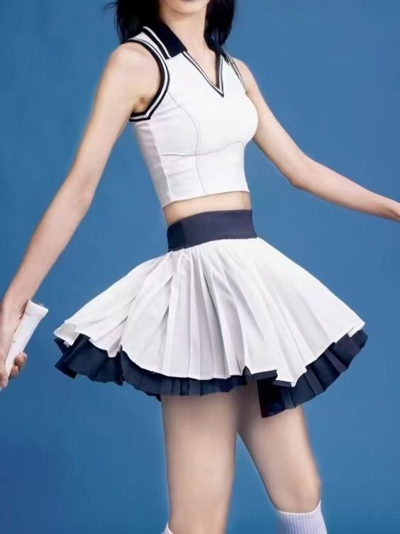 Hot-Selling Tennis Set with Chest Pads for Women, Outdoor Running Casual Wear, Irregular Versatile Quick-Drying Badminton Sports Skirt