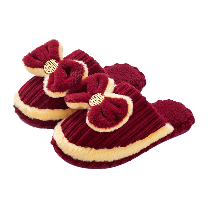 Wedding cotton slippers festive red a pair of wedding dowry men and women couple bridegroom bride wedding warm slippers winter