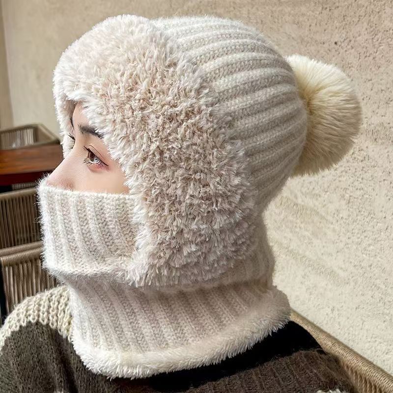Autumn and Winter Women's Fisherman Hat, Women's Winter Multifunctional Hooded Scarf Integrated Hat, Neck Protection, Warmth and Cold Protection