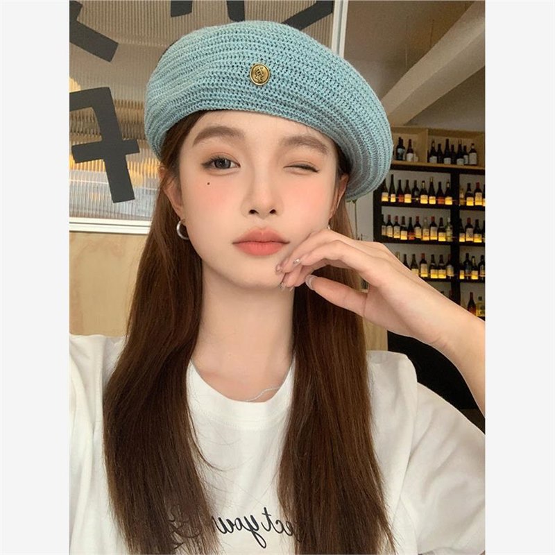 Модная женская шляпа 2024 года, тонкая дышащая весенне-летняя шляпа, беретка с вырезами, универсальная шляпа для художников, визуально сужающая лицо