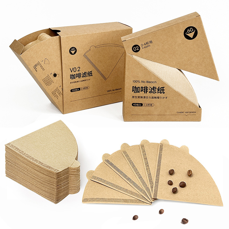 Hand-made coffee filter paper cone-shaped raw wood pulp V60 funnel American coffee machine drip filter paper 1-2/2-4 person