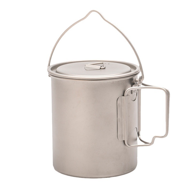 Titanium Camping Pot, Foldable Portable Tableware, Hook for Outdoor Travel, Titanium Pot, Multifunctional Water Cup, Portable