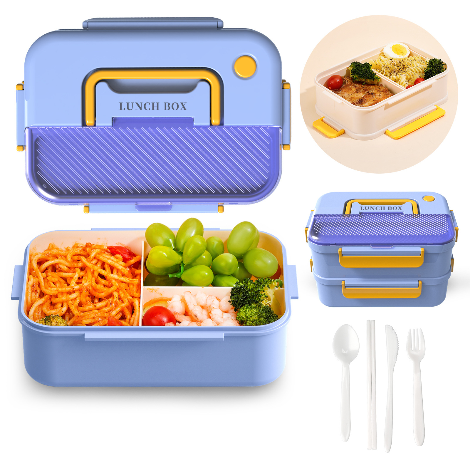 Cross-border new large-capacity compartment lunch box student office worker lunch box can be heated into the microwave oven square lunch box